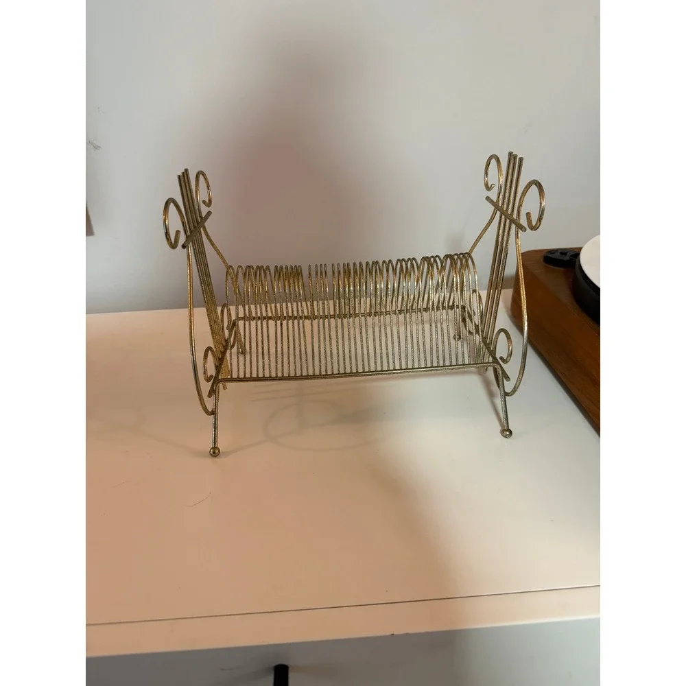 Vintage 1950s Gold Wire Vinyl Record Holder Mid Century LP Rack